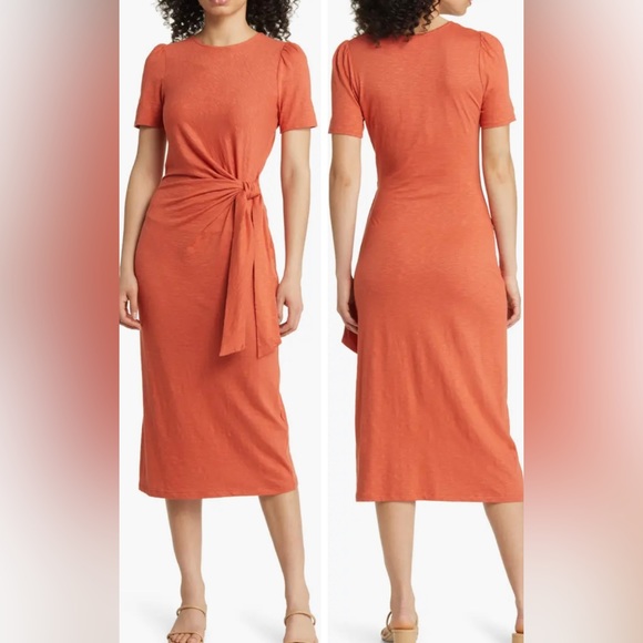 Boden Women's Red Knot Front Jersey Midi Dress Petite Size 6P - Picture 1 of 12